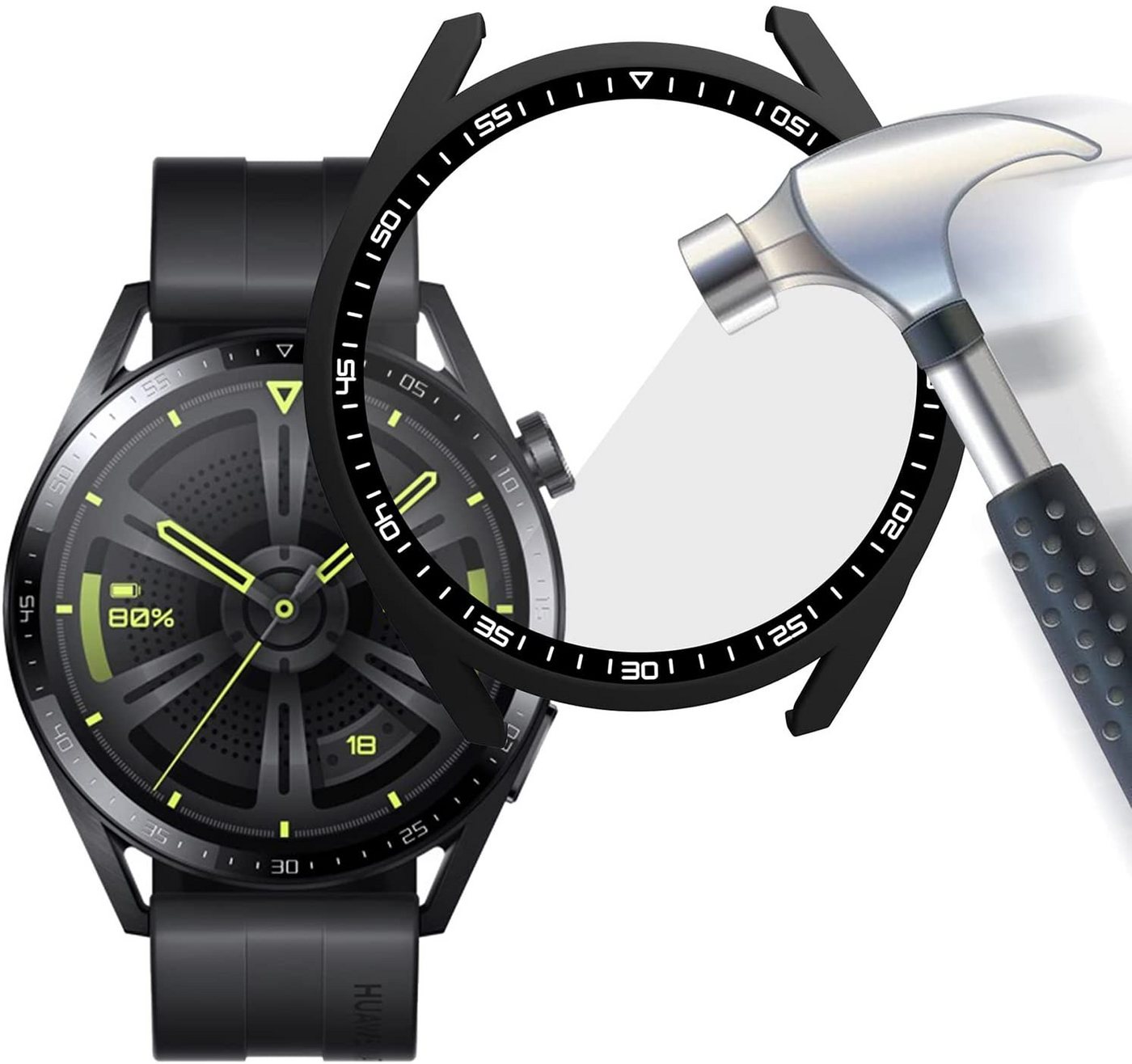 MSM Smartwatch-Hülle Hülle für Huawei Watch GT3 Schutzhülle 46mm 42mm Schutzglas Case Display Panzerfolie 9H von MSM