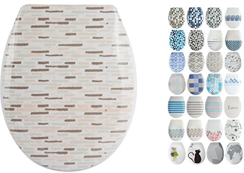 MSV Design WC Sitz abnehmbar, Absenkautomatik, Fast Fix/Schnellbefestigung, Befestigung mit Knopfdruck, Toilettensitz WC Deckel Klobrille "Alentejo" Blau/Weiß von MSV