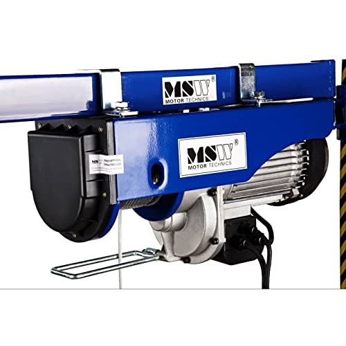 MSW Seilzug Seilwinde Elektrisch Seilhebezug PROLIFTOR 250 (250 kg, 540 W, Stahlseil 12 m, Kabelreiß Widerstand 800 kg) blau von MSW Motor Technics