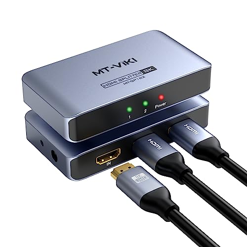 8K@60Hz/ 4K@120Hz HDMI Splitter 1 in 2 Out, MT-VIKI HDMI Splitter Dual Monitor Duplizieren/Spiegeln 40Gbps HDCP2.3 HDMI 2.1 EDID (Nicht-bidirektional) von MT-VIKI