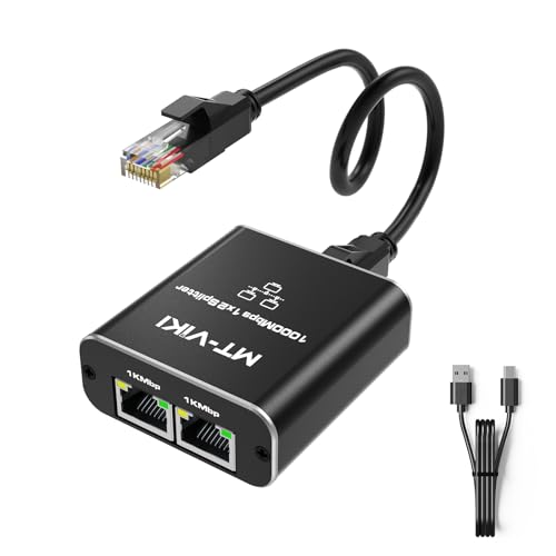 MT-VIKI 1 auf 2 LAN Splitter 2 Port RJ45 Netzwerkverteiler Netzwerk WLAN Verteiler Ethernet für Computer Router Set-Top Box Digital TV 1000Mbps mit USB-Stromkabel von MT-VIKI