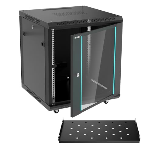 MT-VIKI 12U Netzwerkschrank 0.8mm dick 23.6'' Deep (600mm) für 19'' IT Equipment Inklusive 1 Stück 12'' Tiefe Rack Shelf von MT-VIKI