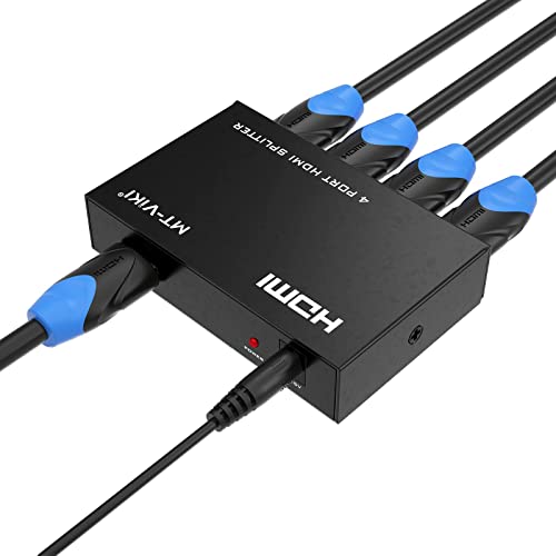 MT-VIKI 4K HDMI Splitter 1 in 4 Out Gleichzeitig HDMI Splitter 4 Monitore Mirror HDMI Verteiler 1x4 Unterstützt 4K HD Monitore HDCP1.4 mit DC-Stromversorgung 30m Langstreckenübertragung von MT-VIKI