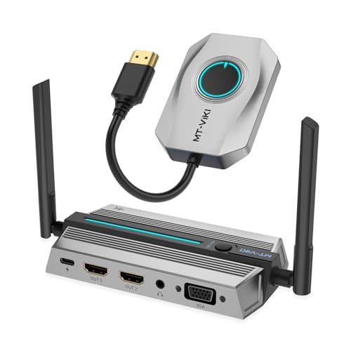 MT-VIKI 4K30Hz HDMI Wireless Transmitter Receiver 5G HDMI Drahtloser Sender und Empfänger 50m für Handy, Laptop auf Monitor Projektor Mit 2*HDMI Out&1*VGA Out HDMI1.4/1.3 von MT-VIKI