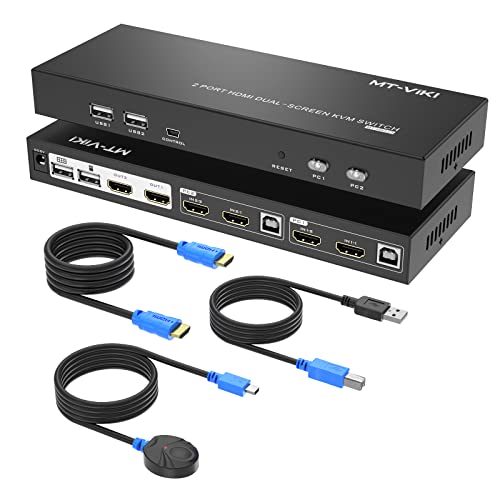 MT-VIKI 4K60Hz HDMI KVM Switch 2 Port Dual Monitor KVM Switch HDMI 2 Monitore Erweiterte Anzeige EDID Hotkey Desktop Controller USB HDMI Kabel 4*USB 2.0 von MT-VIKI