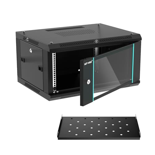 MT-VIKI 6U Netzwerkschrank 0.8mm dick 17.7'' Deep (450mm) für 19'' IT Equipment Inklusive 1 Stück 10'' Tiefe Rack Shelf von MT-VIKI