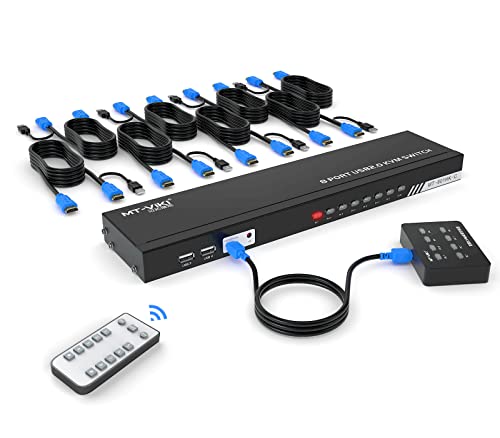 MT-VIKI KVM Switch HDMI 8 Port HDMI Konsole 8 in 1 Out mit IR Fernbedienung 8xKVM Kabel Desktop Selektor 4 USB-Port Auto Scan 2xRack-Satz 4K30Hz von MT-VIKI