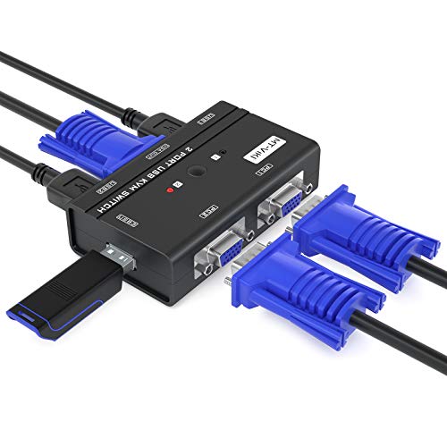 MT-VIKI KVM Switch VGA 2 Port USB Umschalter Sharing für Tastatur Maus USB-Lautsprecher inklusive KVM-Kabel 2 PC an einem Monitor von MT-VIKI