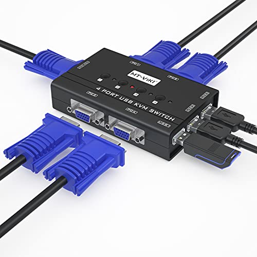 MT-VIKI VGA KVM Switch 4 Port 4 PC an einem Monitor Sharing für Tastatur Maus USB-Lautsprecher inklusive 2 in 1 KVM-Kabel von MT-VIKI