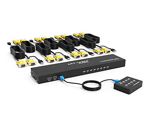 MT-VIKI VGA KVM Switch 8 Port 1U Rackmount KVM Switch 8x1 Unterstützt Tastatur Maus USB-Lautsprecher inklusive 8XKVM-Kabel Desktopsteurung 2xRack-Satz von MT-VIKI