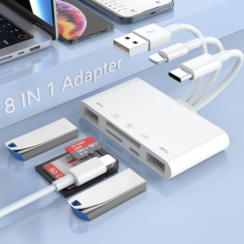 5-in-1 Typ C+USB+Lightning zu SD-Kartenleser für iPhone/iPad/Android/PC für Kamera, Festplatte, Flash-Laufwerk, 2 USB 3.0 + Ladeanschluss OTG-Adapter Unterstützung SD/Micro SD/SDHC/SDXC/MMC von MTAKYA