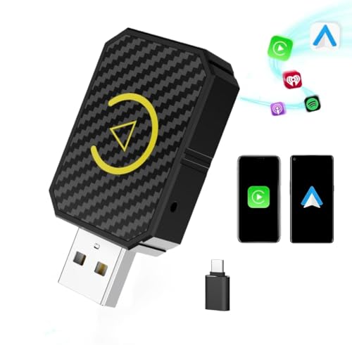 MTAKYA Mini Wireless Carplay Adapter, 2 in 1 Wireless Android Auto Adapter 2025, Carplay Wireless Dongle für iPhone/Android Plug and Play Konvertiert Wired to Wireless CarPlay für Autos 2016+, USB-C von MTAKYA