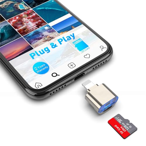 TF Kartenleser für iPhone iPad, Micro SD Kartenadapter Lightning MS Speicherkarten Kamera Leser Kompatibel mit iPhone 14/3/12/11 / X / 8 Plus / 8/7 Plus / 7 / 6s Plus/6s/ iPad Mini/Air von MTAKYA