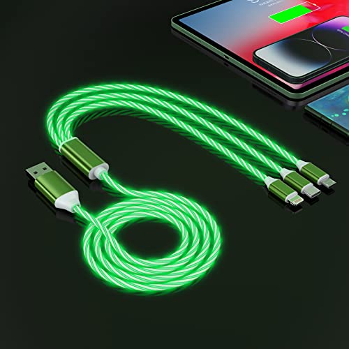 3-in-1 Multi USB Universal Fließendes LED-Ladekabel, Lightning + Typ C + Micro USB Glowing Charger Connector Cord for iPhone 14/13/12 Pro Max/XR/XS/8 7/SE, iPad/LG/Samsung/Pixel (4) FT Green) von MTAKYI