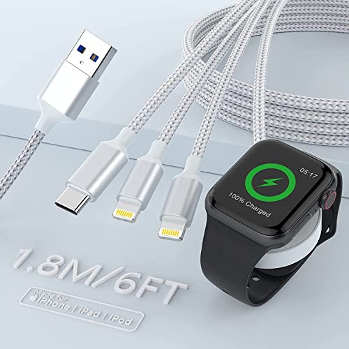 4 in 1 Ladekabel für Apple Watch/iPhone/Airpods, tragbares und Telefon Ladegerät kompatibel mit Apple Watch Series 7,6,5,4,3,2,1, Phone 13,12,11,XR,XS & Pad Series von MTAKYI