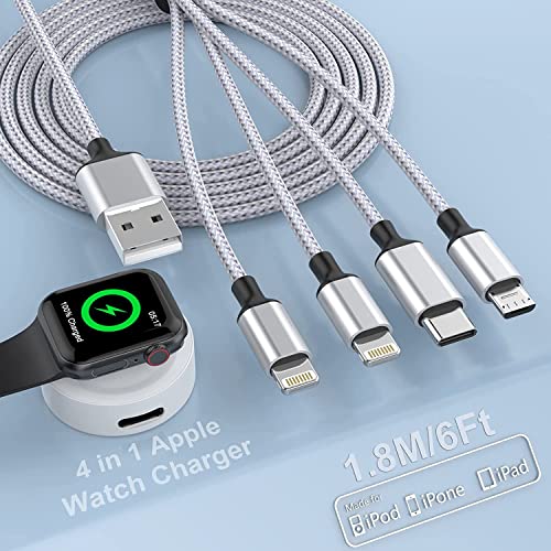 4 in 1 Multi Watch Charger, 1.8M/6FT Magnetic Watch Charger+Lightning2+Type C+Micro USB Nylon Braided iPhone Cord Adapter für Apple Watch Series 1-6/SE, Android, Huawei. von MTAKYI