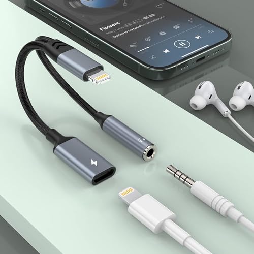 【Apple MFi Certified】 2-IN-1 Lightning auf 3.5mm Kopfhöreranschluss Adapter für iPhone und Ladegerät Dongle,Earphones Converter Splitter Support Music+Charge+HiFi+Mic+Control (Can't Call) von MTAKYI