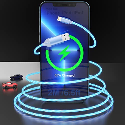 Blaues LED Flow iPhone Ladekabel, Glänzendes USB-Ladegerät [MFi-Zertifiziert], Dunkeln Leuchtendes USB-Autokabel, LED-Ladegerät für Apple iPhone 14 13 12 11 Pro Max XR X XS 8 8P 7 Pad Air 2/Pod More von MTAKYI