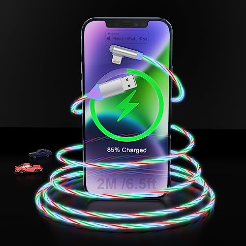 LED Light Up Flowing iPhone Charging Cable Flat LED Lightning Charge Cord [MFi Certified ] Fast Charge&Sync Data Glowing Apple Charger Adapter for Car with iPhone 14/13/12 Pro Max/11 Pro/XR/X/8（6FT ） von MTAKYI