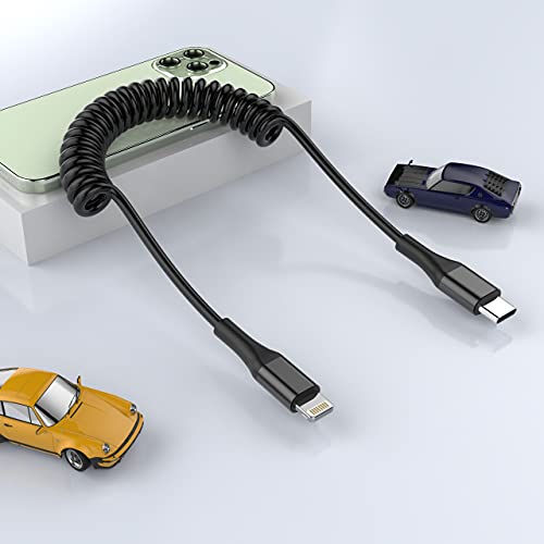 MTAKYI Coiled USB C Lightning Kabel [1.6m/5,25FT], MFI-zertifiziertes einziehbares Lightning Cable USB C iPhone-Ladegerät-Kabel-Ladekabel Kompatibel mit iPhone 12 11 PRO MAX XR XS X 8 7 Plus SE von MTAKYI