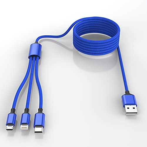 Multi 3 in 1 USB langes iPhone Ladekabel Charger, 1.8m/6ft Nylon geflochtenes Universal Ladekabel USB C/Micro USB/Lightning Connector Adapter für Android/Apple/Samsung/LG/Pixel/Huawei/XiaoMi (Blau) von MTAKYI