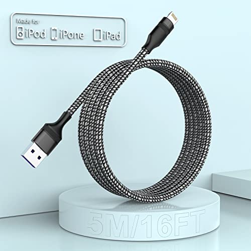 iPhone Ladekabel 5m, lang, Apple MFi Zertifiziert, Original Lightning Auf USB Kabel, Fast Charge 16ft Apple Ladekabel für Apple iPhone 13/12/11/XS/XSMax/XR/X/8/7 Plus/6 /6s Plus SE/Pad von MTAKYI