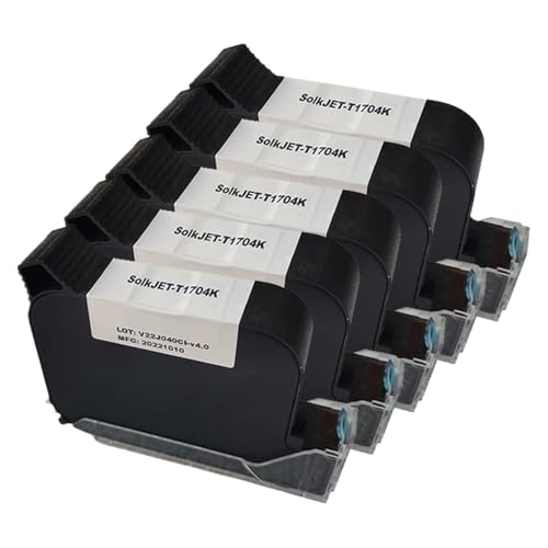 MTGUIWF DCODE 1704K 12,7 mm TIJ Online-Handheld-Tintenstrahldrucker-kompatible Tintenpatrone, schnell trocknende, wasserfeste, lösungsmittelhaltige Schwarze Tinte(5PCS) von MTGUIWF