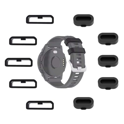 MTHGH 22mm Uhrenarmband-Schlaufen für Garmin Fenix 7/6/5 /Forerunner 965/955/945/935/745/265/255 Befestigungsringe[5Stück]+ 5Stück Staub Stecker, Silikon Sichere Ringe Verbindungshalter Schleife von MTHGH