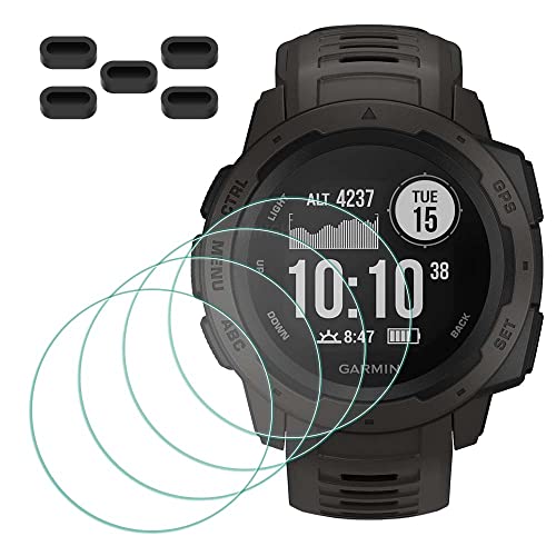 MTHGH Schutzfolie für Garmin Instinct/Instinct (Solar) Tactical Smartwatch Displayschutzfolie [4 Stück] + Anti-Staub-Stecker 5 Stück, Glas 9H Härte Anti-Kratzer Blasenfreie Ultradünne Panzerfolie von MTHGH