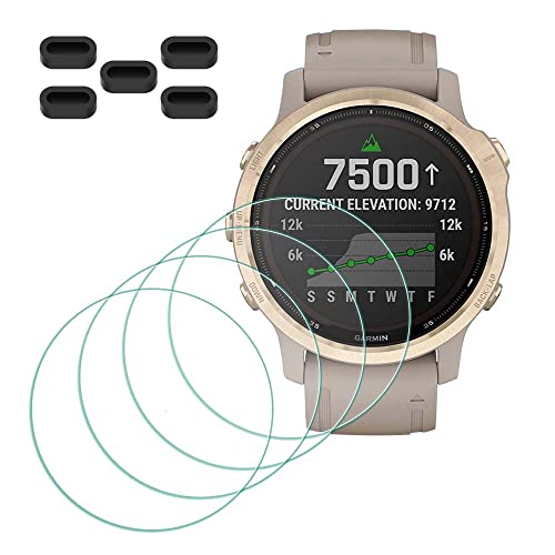 MTHGH Schutzfolie für Garmin Fenix 6S/ 6S Pro/ 6S Sapphire GPS Smartwatch Displayschutzfolie [4 Stück] + Anti-Staub-Stecker 5 Stück, Glas 9H Härte Anti-Kratzer Blasenfreie Ultradünne Panzerfolie von MTHGH