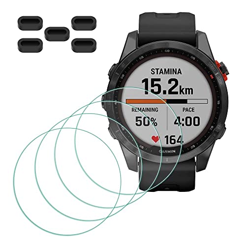 MTHGH Schutzfolie für Garmin Fenix 7S/ 7S Solar/ 7S Sapphire Solar Displayschutzfolie [4 Stück] + Anti-Staub-Stecker 5 Stück, Glas 9H Härte Anti-Kratzer Blasenfreie Ultradünne Panzerfolie von MTHGH