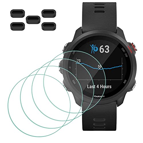 MTHGH Schutzfolie für Garmin Forerunner 245/245 Music Smartwatch Displayschutzfolie [4 Stück] + Anti-Staub-Stecker 5 Stück, Glas 9H Härte Anti-Kratzer Blasenfreie Ultradünne Panzerfolie von MTHGH