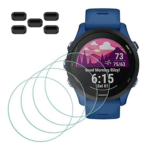 MTHGH Schutzfolie für Garmin Forerunner 255/255 Music Smartwatch Displayschutzfolie [4 Stück] + Staubschutzstecker 5 Stück, Glas 9H Härte Anti-Kratzer Blasenfreie Ultradünne Panzerfolie von MTHGH