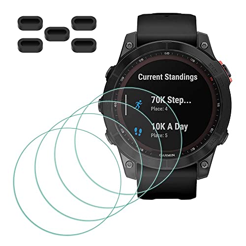 MTHGH Schutzfolie für Garmin fenix 7/7 Sapphire Solar Smartwatch Displayschutzfolie [4 Stück] + Anti-Staub-Stecker 5 Stück, Glas 9H Härte Anti-Kratzer Blasenfreie Ultradünne Panzerfolie von MTHGH