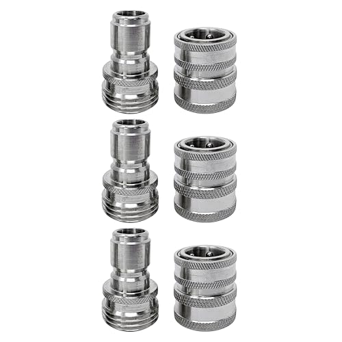 MTM Hydro Edelstahl-Gartenschlauch-Schnellverbindungs-Set, 3/4 Zoll (1,95 cm), massive Edelstahlarmaturen – ideal für Hochdruckreiniger und Heimgebrauch (SS GH-Stecker und Kupplungspack, 3 x 3) von MTM Hydro