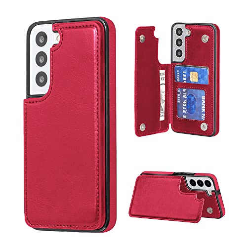 MTRONX Brieftasche Hülle für Samsung Galaxy S22, PU Leder Flip Wallet Case Cover mit Kartenfach Standfunktion Magnetische, Ledertasche Handyhülle Schutzhülle Handytasche- Rot (WBC-RD) von MTRONX