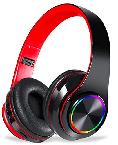 MUARRON Bluetooth 5.0 Kabellose kopfhörer Over Ear mit Mikrofon- HiFi Stereo Faltbare Kabellose Headset-Unterwegs Musik hören und telefonieren (schwarz-rot) von MUARRON