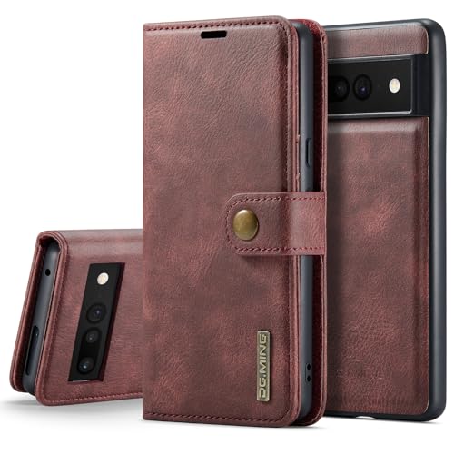 Abnehmbare 2-in-1-geteilte magnetische Klapphülle für Google Pixel 7 Pro, Echtleder, mit 3 Kartenfächern, Ständer, stoßfeste Abdeckung, Rot Abnehmbare 2-in-1-geteilte magnetische Klapphülle für Google Pixel 7 Pro, Echtleder, mit 3 Kartenfächern, Ständer, stoßfeste Abdeckung, Rot von MUDASANQI
