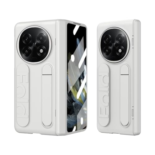 Kompatibel mit Oppo Find N5, Ganzkörper-Schutzhülle mit integriertem Glas-Displayschutz, Scharnierschutz, Ständer und Silikongriff, stoßfestes Polycarbonat-Hartschalen-Design (weiß) von MUDASANQI