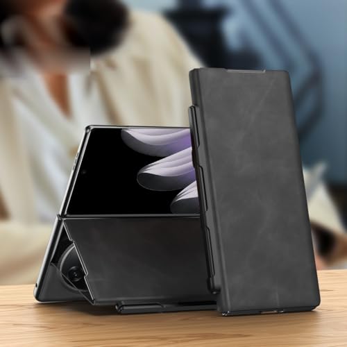 Kompatibel mit Oppo Find N5 2025 Hülle mit Stift- und S-Stifthalter, Premium-Leder-Klapphülle mit Magnetverschluss, dünn, stoßfest, stilvolle Schutzhülle für Find N5 (Schwarz) von MUDASANQI