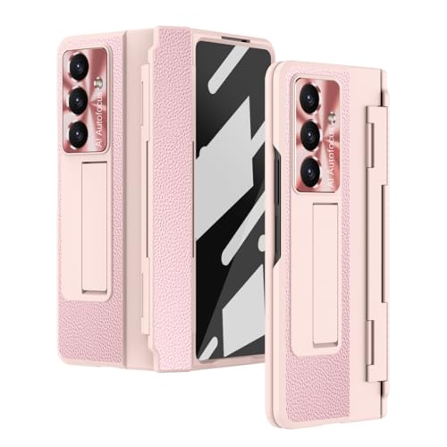 Kompatibel mit Samsung Galaxy Z Fold 7 Hülle mit Displayschutzfolie, Ganzkörper-Schutzhülle, stoßfestes Scharnier, Schutzhülle für kabelloses Laden, Schutz für Z Fold 7 Kickstand (Rosa) von MUDASANQI