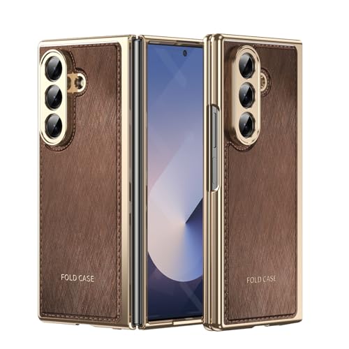 Kompatibel mit Samsung Galaxy Z Fold 7 Hülle mit Displayschutzfolie, schlanke, vollständige Schutzhülle, schlanke Passform, Leder-Schutzhülle, kompatibel mit Samsung Z Fold 7 (Braun) von MUDASANQI