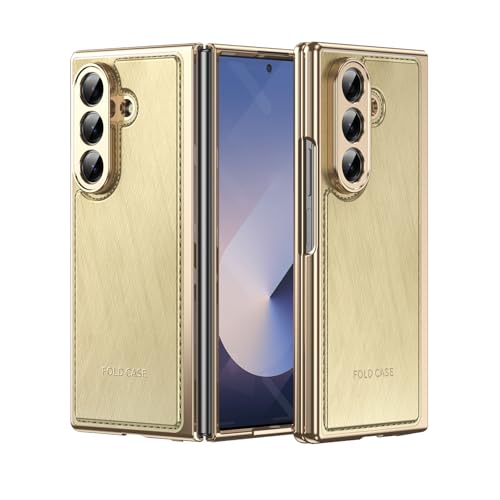 Kompatibel mit Samsung Galaxy Z Fold 7 Hülle mit Displayschutzfolie, schlanke, vollständige Schutzhülle, schlanke Passform, Leder-Schutzhülle, kompatibel mit Samsung Z Fold 7 (Gold) von MUDASANQI