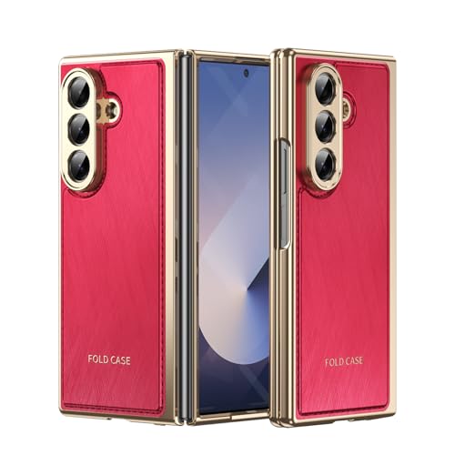 Kompatibel mit Samsung Galaxy Z Fold 7 Hülle mit Displayschutzfolie, schlanke, vollständige Schutzhülle, schlanke Passform, Leder-Schutzhülle, kompatibel mit Samsung Z Fold 7 (rot) von MUDASANQI