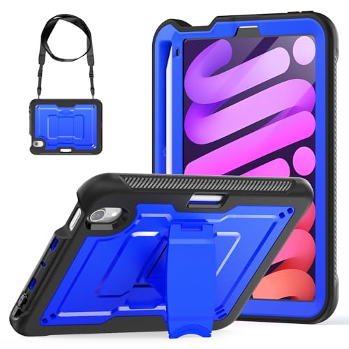 Kompatibel mit iPad Mini 7 Hülle (A17 Pro) 2024 / Mini 6 8,3 Zoll mit Stifthalter, integrierter Displayschutzfolie, robuste, stoßfeste Schutzhülle, robuste Abdeckung, Mini 7. / 6. Generation (blau) von MUDASANQI