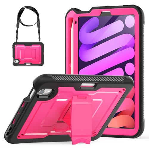 Kompatibel mit iPad Mini 7 Hülle (A17 Pro) 2024 / Mini 6 8,3 Zoll mit Stifthalter, integrierter Displayschutzfolie, robuste, stoßfeste Schutzhülle, robuste Abdeckung, Mini 7. / 6. Generation (Rosarot) von MUDASANQI