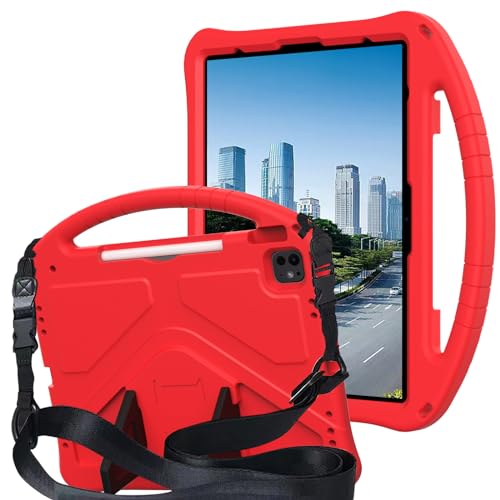Kompatibel mit iPad Pro 13 Zoll Hülle M4 (2024), leichte Hülle mit Ständer, Griff und Gurt, stoßfeste Fallschutzabdeckung für iPad Pro 13 Zoll Hülle M4 (Modell 2024, 7. Generation), Rot von MUDASANQI