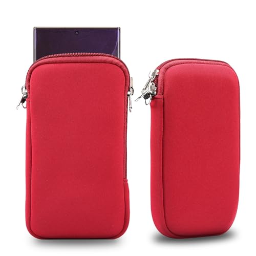 Kompatibel mit iPhone 16, 15, 14, 13, 12 Pro Max, kompatibel mit Samsung S24, S23, S22, S21 Ultra, mit Umhängeband, 17,5 cm (6,9 Zoll), Neopren-Handyhülle, Universal-Tasche mit Reißverschluss, Rot von MUDASANQI