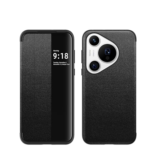 MUDASANQI Smart Case Kompatibel mit Huawei Pura 70 Pro, Transluzent View Window Ultra Slim Leder Schutzhülle für Huawei Pura 70 Pro (Schwarz) von MUDASANQI