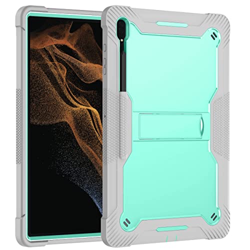 Schutzhülle kompatibel mit Samsung Galaxy Tab S10 Ultra 14,6 Zoll 2024 SM-X920 Hülle mit integriertem Ständer, robuste Hybrid-Schutzhülle, kompatibel mit Samsung Tab S10 Ultra (Grau + Grün) von MUDASANQI